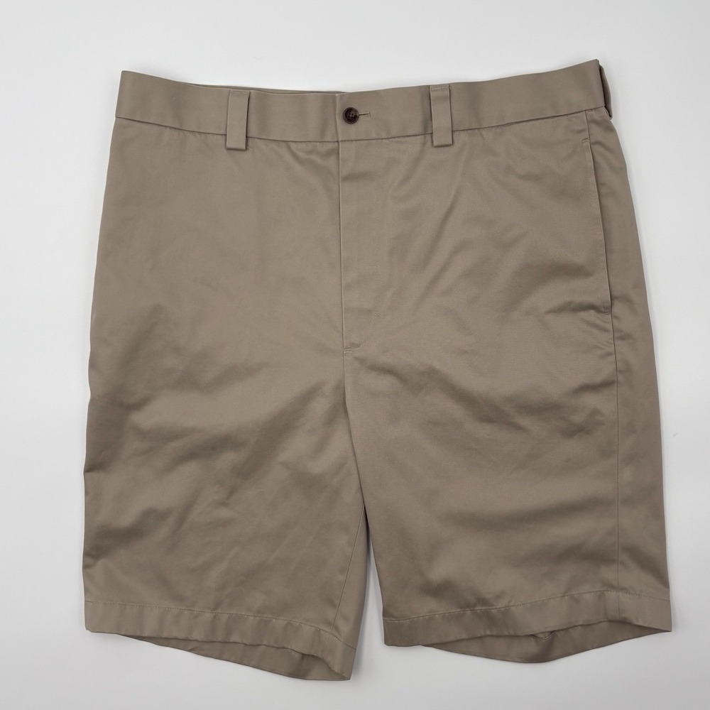 Brooks Brothers Men 38 Tan Chino Shorts Flat Front 100% Cotton Khaki 9"‎ Inseam